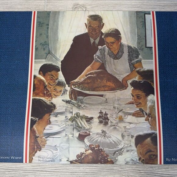 Norman Rockwell "The Four Freedoms" Laminated Placemats Set Of 4 WWII Prints 70s - Picture 12 of 15